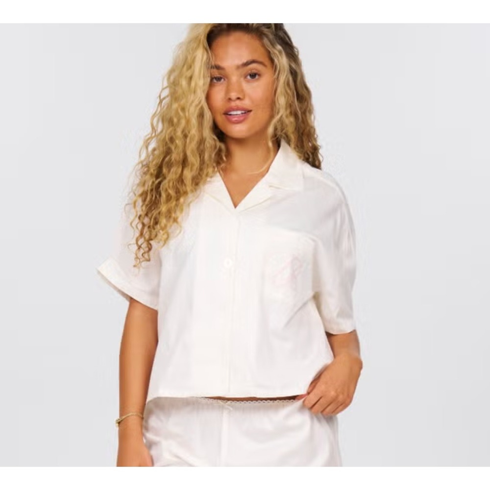 Dairy Boy Oversized Country Club Sleep Top Button Up Shirt Cotton White Size S